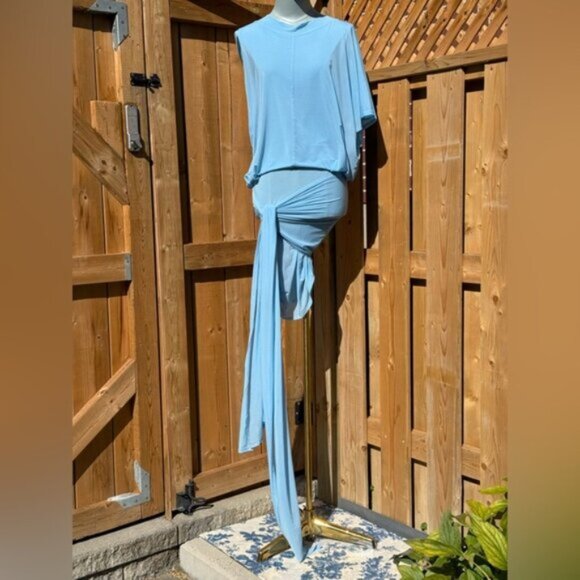 🆕 RAT & BOA 🧿 NWOT Freja Slinky Baby Blue Tie-Waist T-Shirt Mini Dress, Sz S - Picture 10 of 16